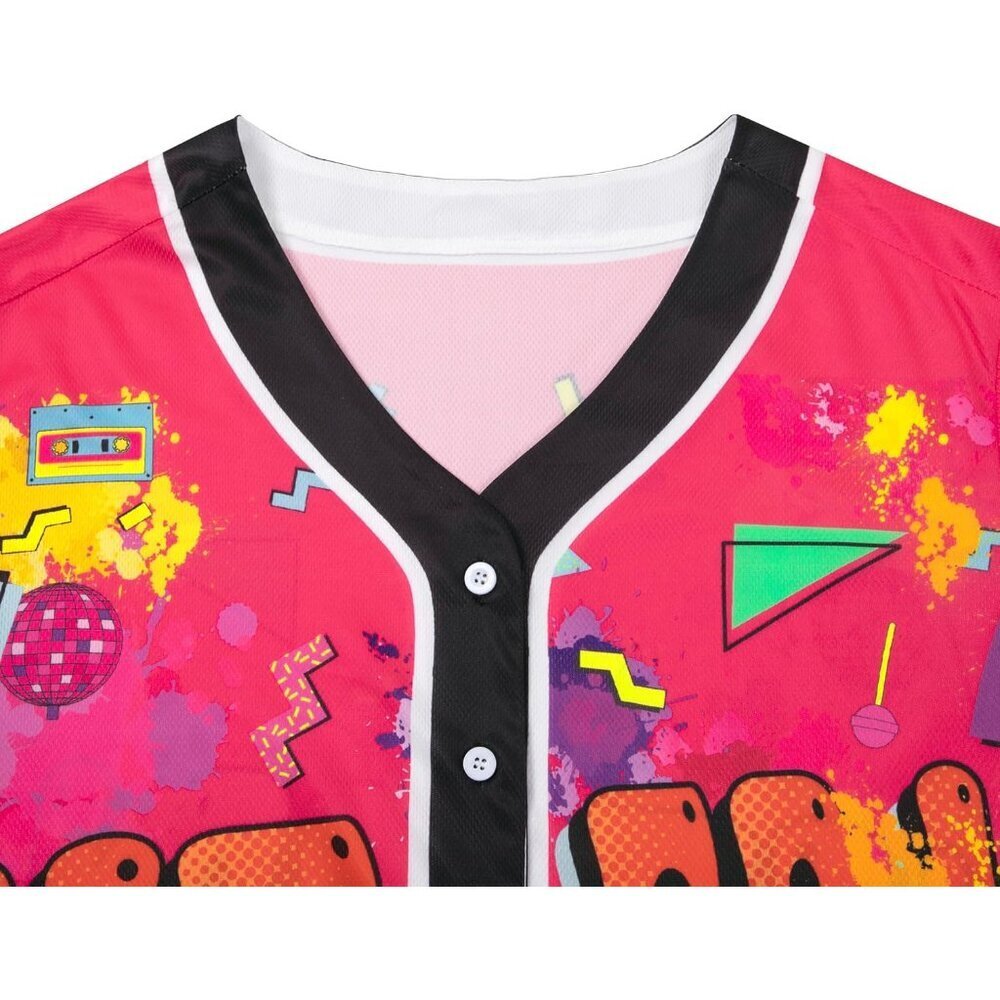 80s 90s Women Hip Hop Costume Baseball Jersey Top Retro Short Sleeve Shirt - Picture 4 of 6